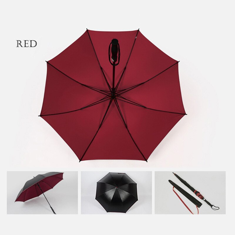 EasyZreal golf umbrella strong windproof Semi automatic long umbrella large Outdoor man and women's Business umbrellas: Red