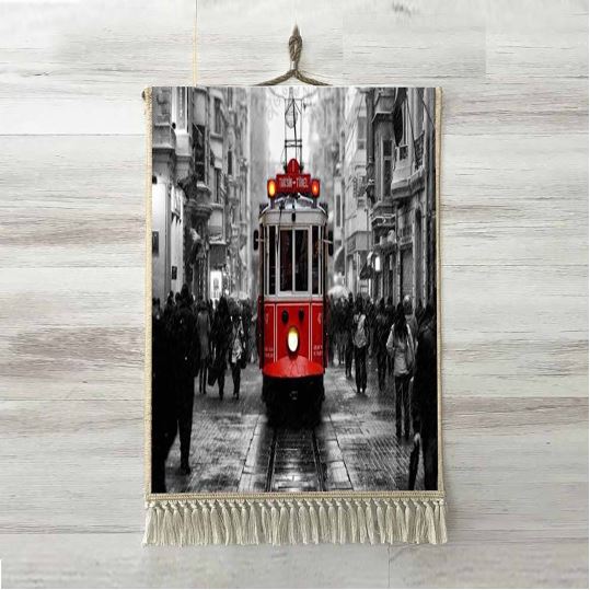 Anders Grijs Wit Istanbul Taksim Rode Tram Vintage 3D Print Decoratieve Wall Art Touw Opknoping Tapijt Tapijt Tasseled Tapestry