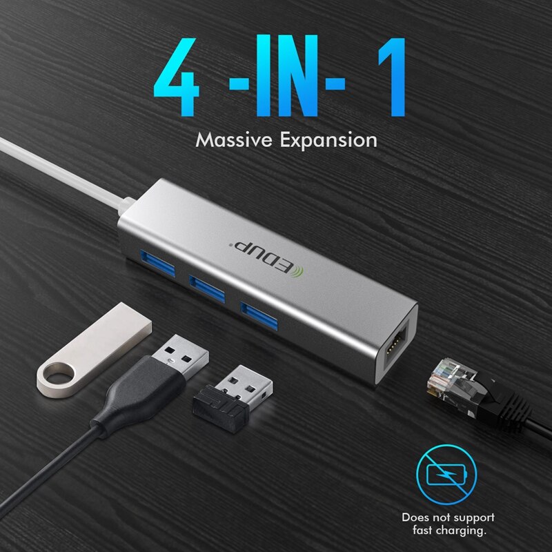 EDUP EP-9801 USB 3.0 Hub USB 3.0 To RJ45 Adapter with 3 Expansion Ports, USB3.0 Network Adapter 1000Mbps