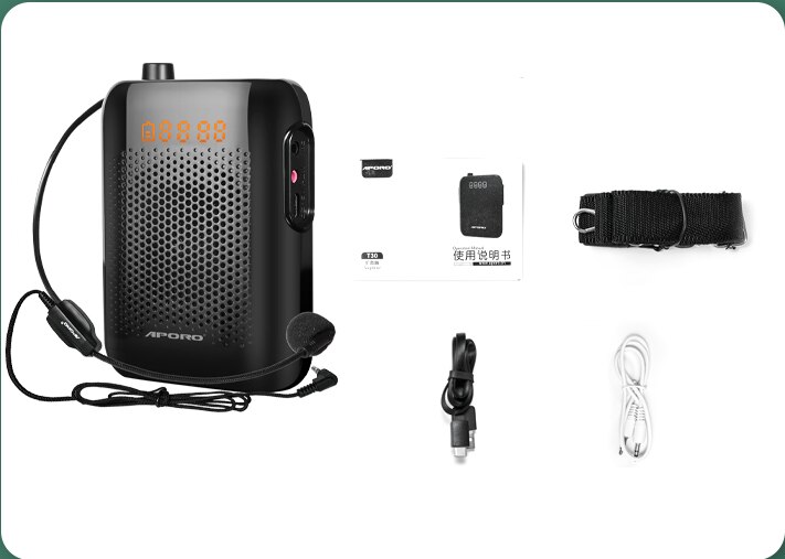 20w amplificador de voz portátil mini som amplificando t30 música jogando com fio microfone fone de ouvido e cós 2000mah bateria