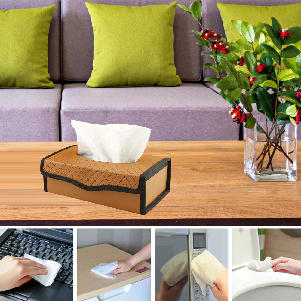 Car Tissue Box Holder PU Leather Dashboard Napkin Box Box Holder Home Office Tissue Box Folding Large Capacity Interior Storage