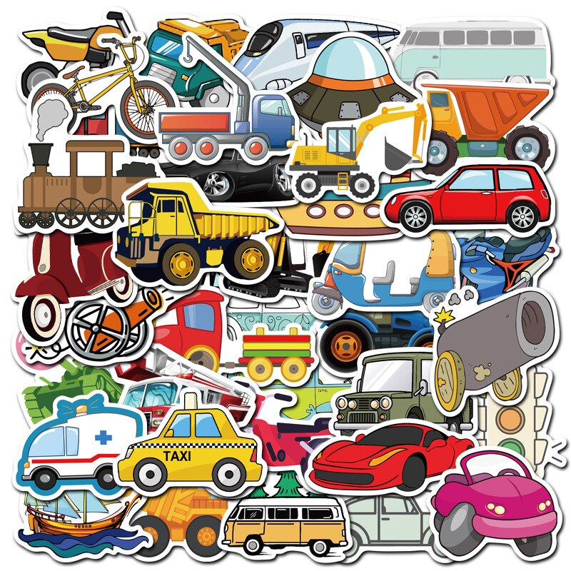 40 Stuks Leuke Cartoon Transport Stickers Zeilen Graafmachine Auto Trein Sticker Voor Helm PS4 Gitaar Laptop Kinderen Speelgoed