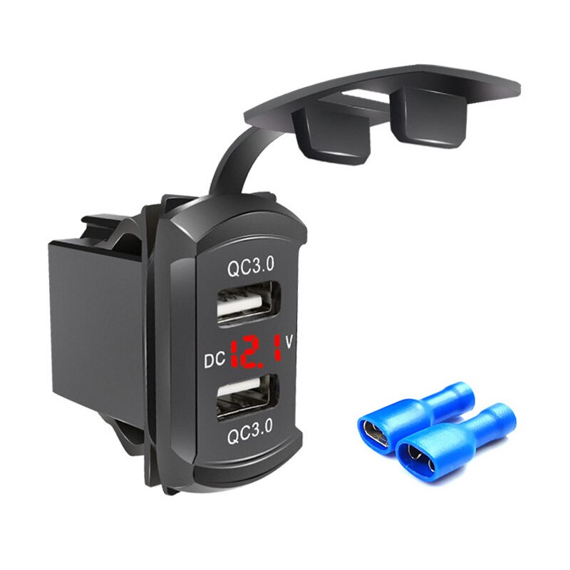 Quick Charge Dual QC3.0 USB Car Charger Fast Charge Socket Power Outlet with LED Voltmeter for 12V 24V Car Boat Marine: Red
