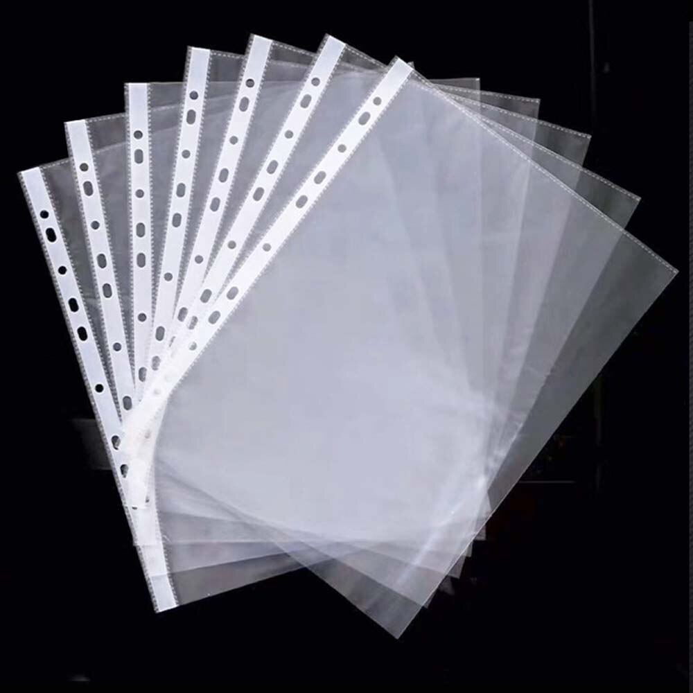 100Pcs A4 Duidelijke Bestand Foler Plastic Geslagen Zakken Mappen Filing Dunne 11 Gaten Losbladige Kantoor Documenten Vel Protectors: Default Title