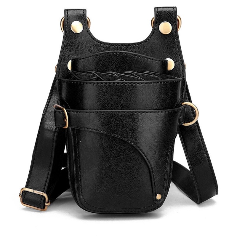 Draagbare Pu Lederen Schaar Tas Met Riem Haar Stylist Pocket Kappers Tool Pouch Voor Kappers: black