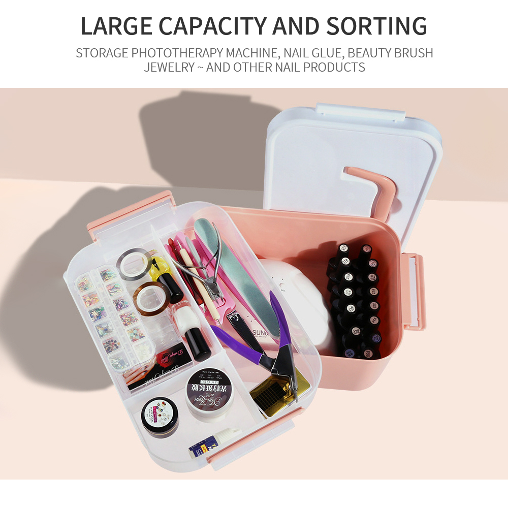Boîte de rangement de bureau à main, étui à outils de manucure, conteneur en plastique, ciseaux, évaluation, bijoux, vernis à ongles, stylo,