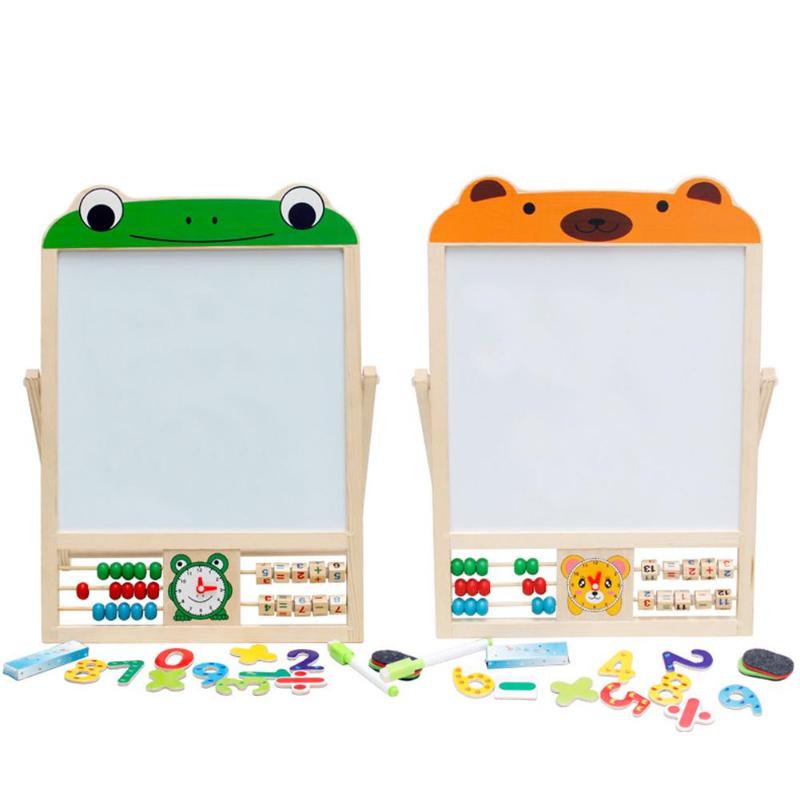 2 IN 1 KIDS Houten Schoolbord Ezel Stand Leren Boord Vinyl Trekken Krijtbord + Whiteboard Met Houten Standaard Onderwijs Set