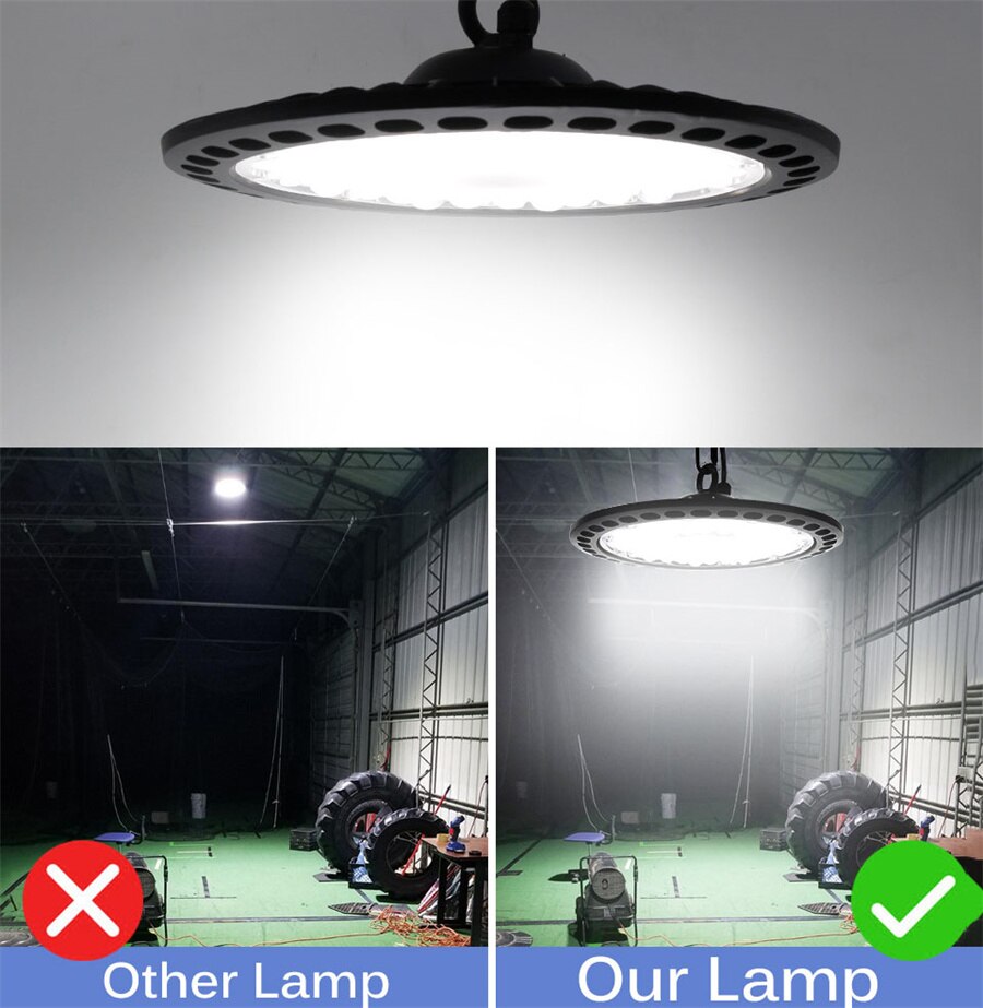 Lampe LED étanche pour grande hauteur 100/200W, éclairage très lumineux avec prise, idéal pour un Garage, une salle de sport, un atelier ou un entrepôt Commercial