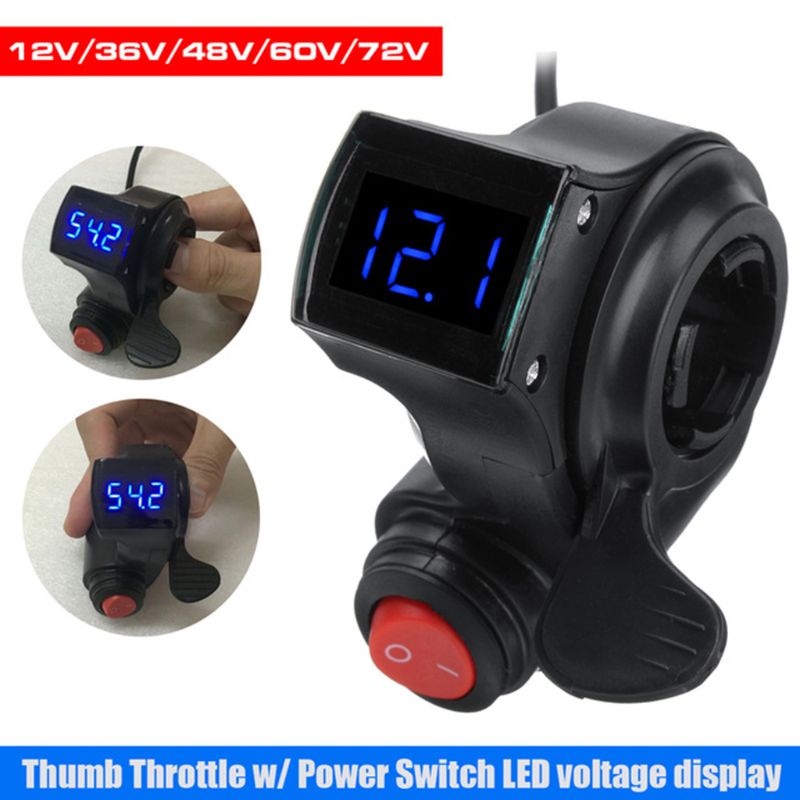 Electric Vehicle Voltage Display Switch Handle Finger Thumb Throttle Scooter with Power LED Display Handlebar Grips for E-bike