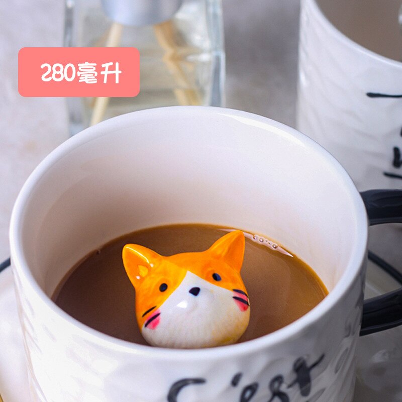 280ml søde kat keramik krus 3d kaffekrus sjov kaffekop med underkop koreansk stil kattemælk kopske inkluderet