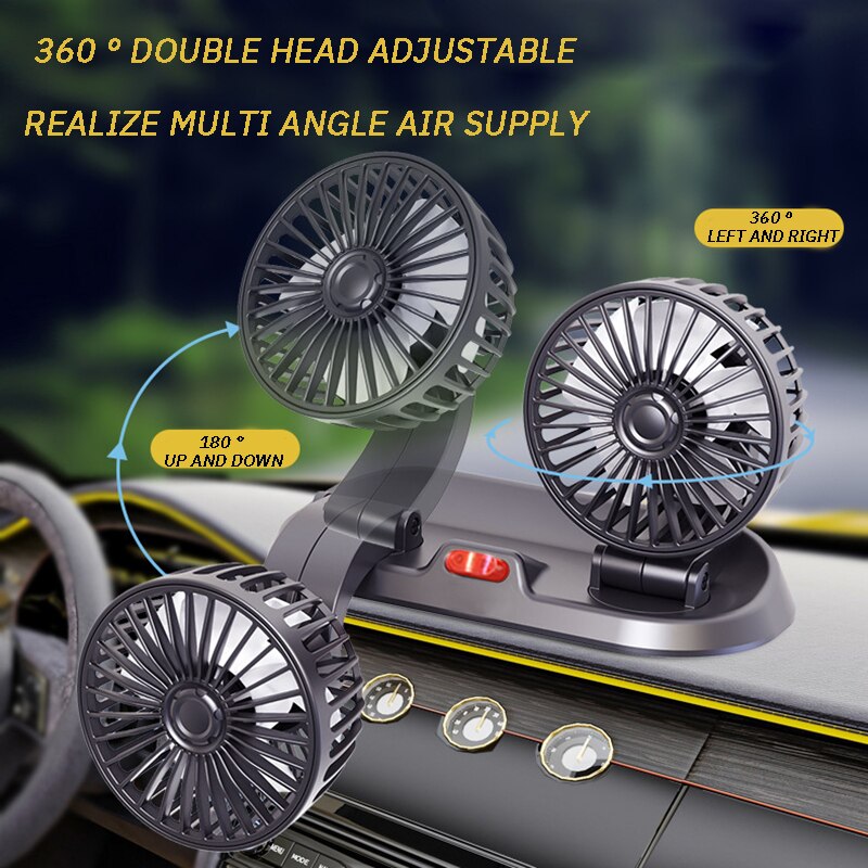 Ventilador de coche de doble cabeza, dispositivo de refrigeración de 5V, 12V y 24V, Usb, 2 velocidades, ajustable, accesorios de coche, regulación del viento