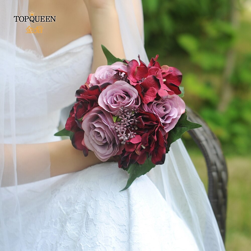 Topqueen  f20 bryllup bukett peon bukett burgunder blomst brudepiker dekorasjon blomster ekte touch bukett røde blomster mariage
