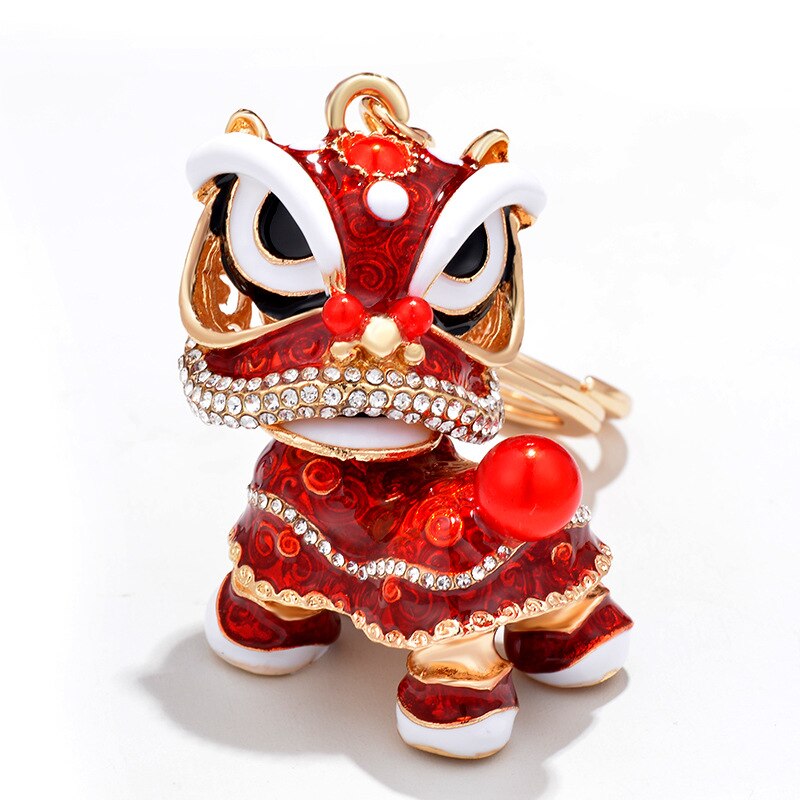 Chinese-style Unicorn Bracelet Charm Lion Dance Alloy Key Ring-Style Retro Suitcase Ornaments Lion Automobile Hanging Ornam: Red