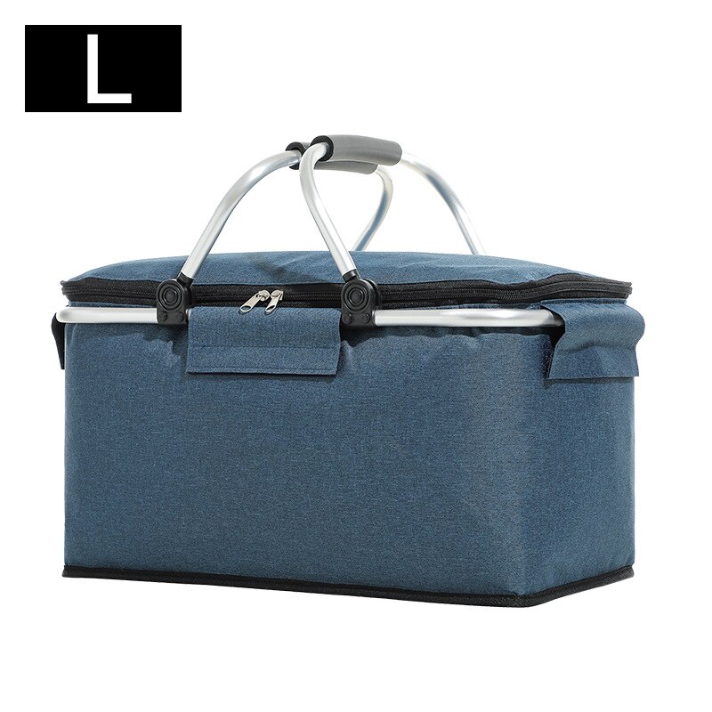 30L Folding Picnic Camping Basket Large Insulated Shopping Cooler Home Storage Hamper Bag Box Outdoor Picnic Organizer X593D: L blue