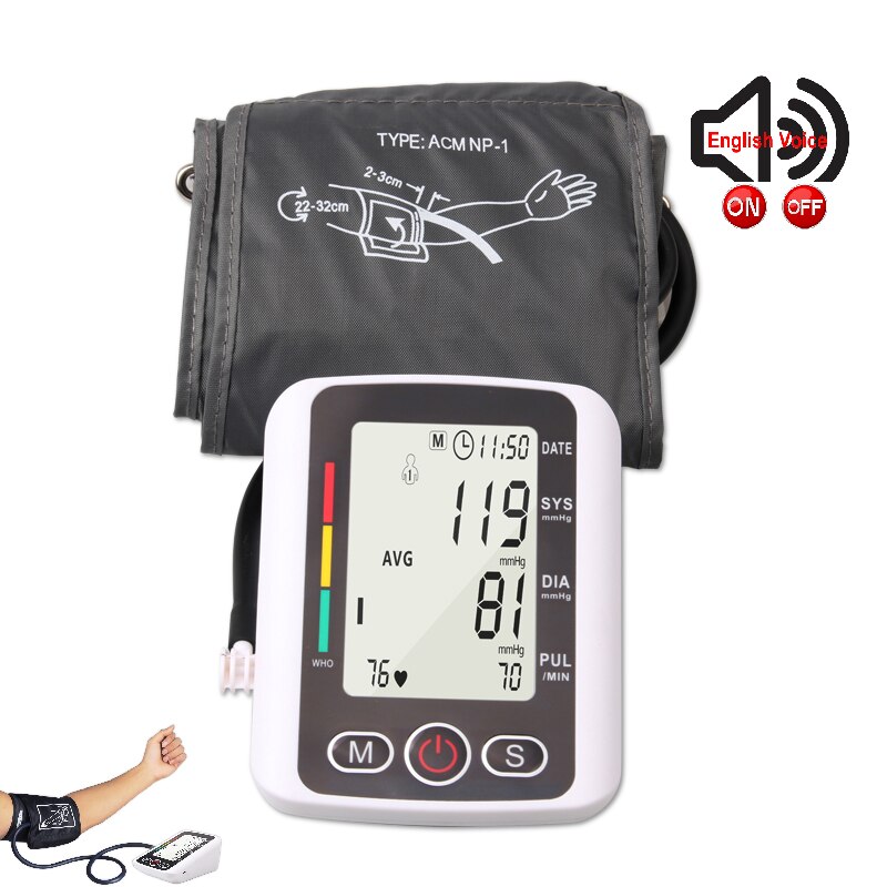 Electronic blood pressure cuff portable household sphygmomanometer for adults to measure blood pressure