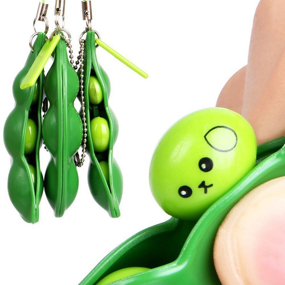 1 PC Einfach squeeze diejenigen peas direkt aus Spaß Bohnen Squishy Spielzeug Anhänger Anti Stress Ball Squeeze Lustige gadgets Spielzeug