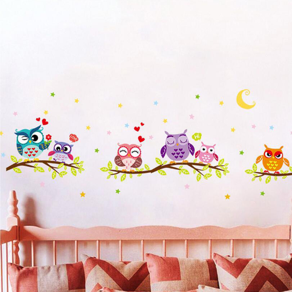 Wallpaper Sticker Happy Removable Waterproof Cartoon Animal Owl Wall Sticker Kids Home Decor Wallpapers For Living Room