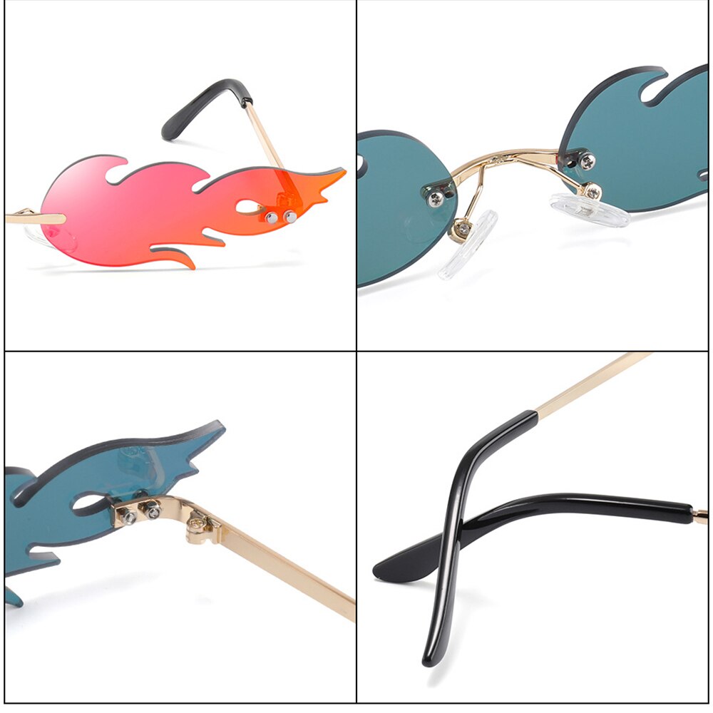 Gafas de sol KLASSNUM de lujo a la con llamas de fuego para mujer, gafas de sol con ondas sin montura, gafas de sol de Metal para mujer Vintage, gafas de espejo UV400