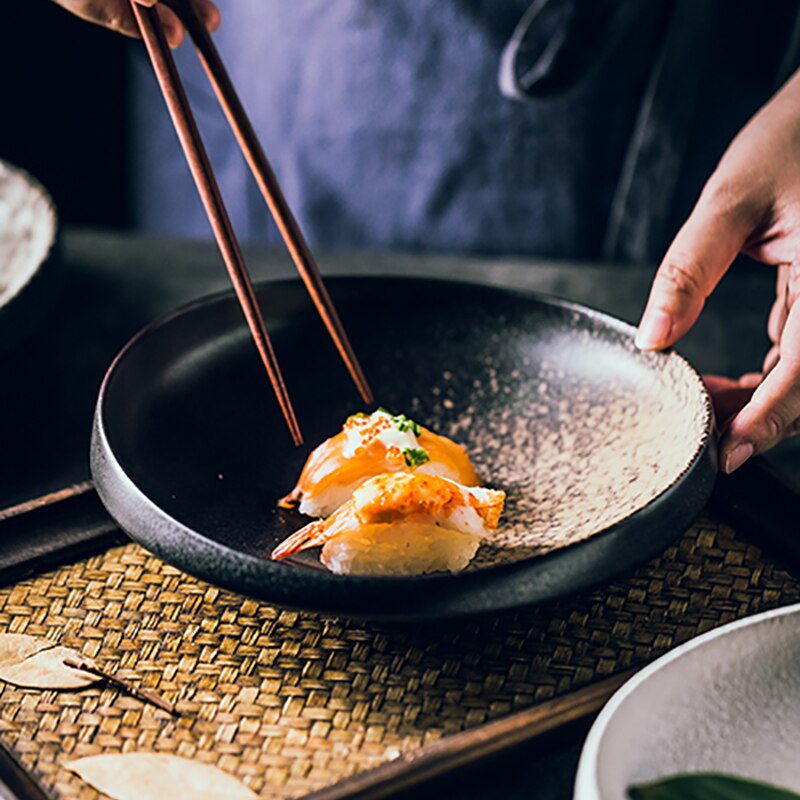 Japanese Art White Thick Edge Ceramic Western Steak Plate Restaurant Hotel High-end Tableware Household 8-inch Salad Sushi Plate