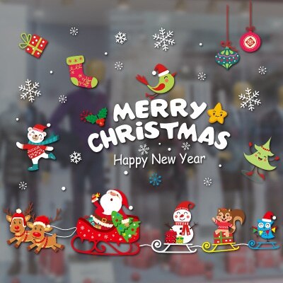 Merry Christmas Wall Sticker Window Glass Festival Wall Sticker Santa Mural Art Year Christmas Home Decoration Sticker