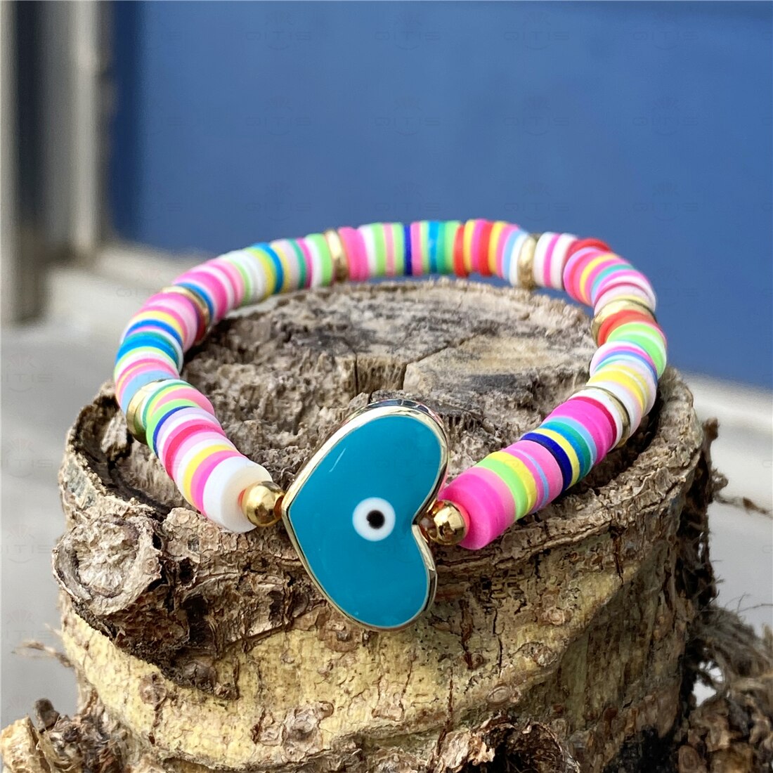 Boho boze oog armband polymeer klei afrikaanse armbanden meisje heishi schijf kralen ojo turco vrouwen koppels armband: Lichtblauw / 18cm
