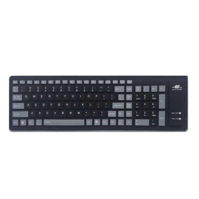 Foldable Silicone Keyboard USB Wired Silicon Flexible Soft Keyboard for Laptop: Black