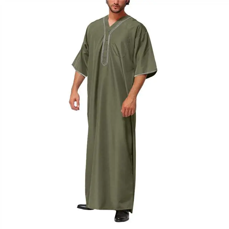 2023 Moslim Mode Mannen Lange Gewaad Effen Losse Knop Kimono Mannen Jubba Thobe Saudi Arabische Kaftan Mannen Shirt Abaya Islamitische kleding: 5XL / YELLOW