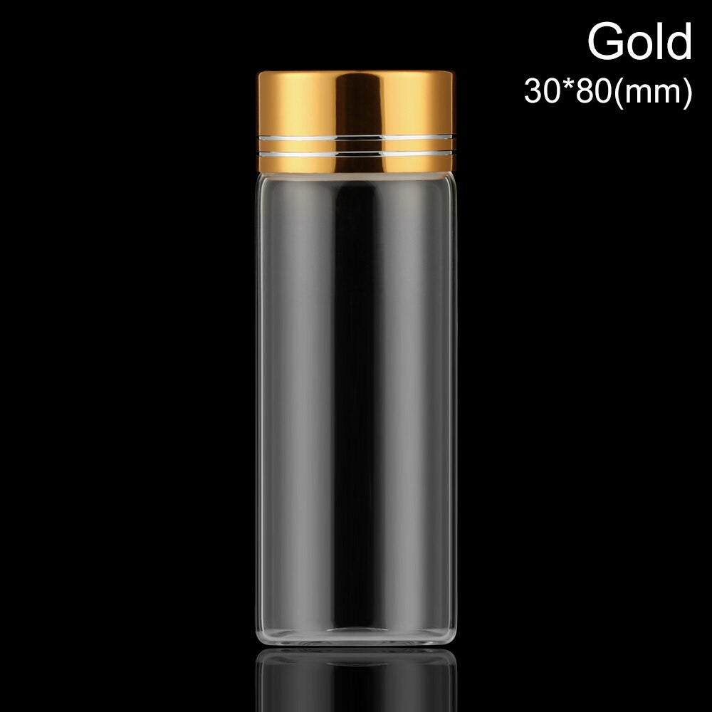 5Pcs Small Drift Bottle Glass Jars Decor Aluminum Cap Bottle Rainbow Wishing Bottle DIY Containers Mini Message Vials Ornaments: Gold 30x80mm