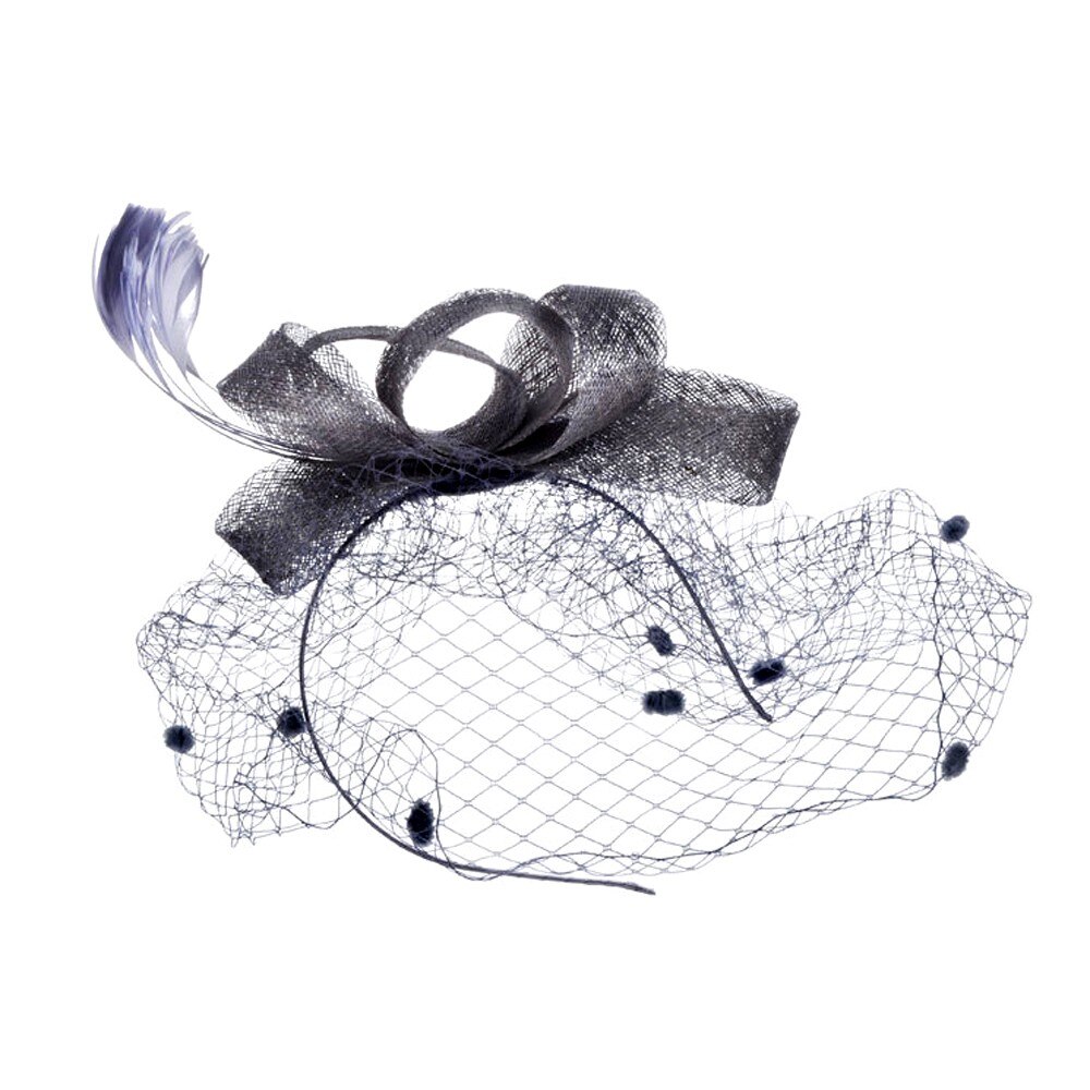 Häät hattu naisille kaunis fascinator mesh hattu nauhat höyhenet erityinen juhlahattu: Hopea