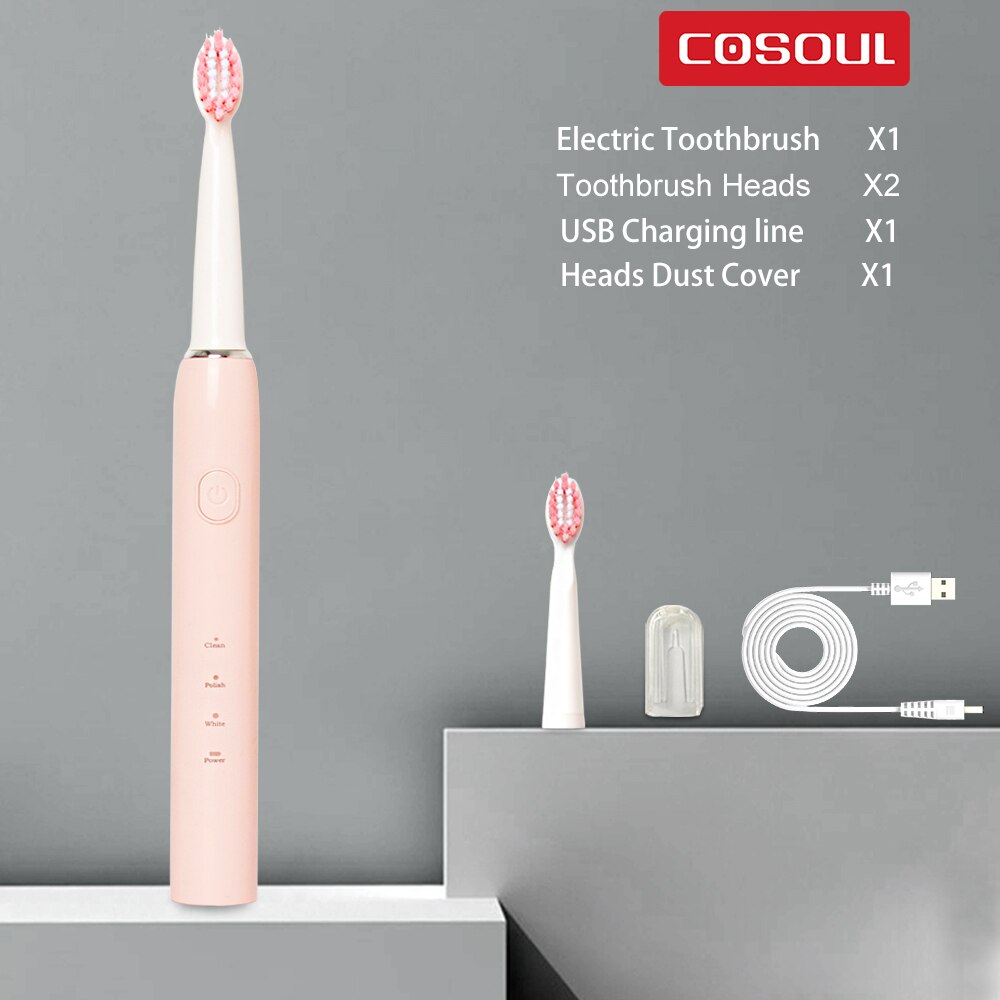 Sonic Electric Toothbrush 3 Modes Clean Whiten Dentist Recommended Care Teeth Automatic Tooth Brush USB Rechargeable Waterproof: Pink