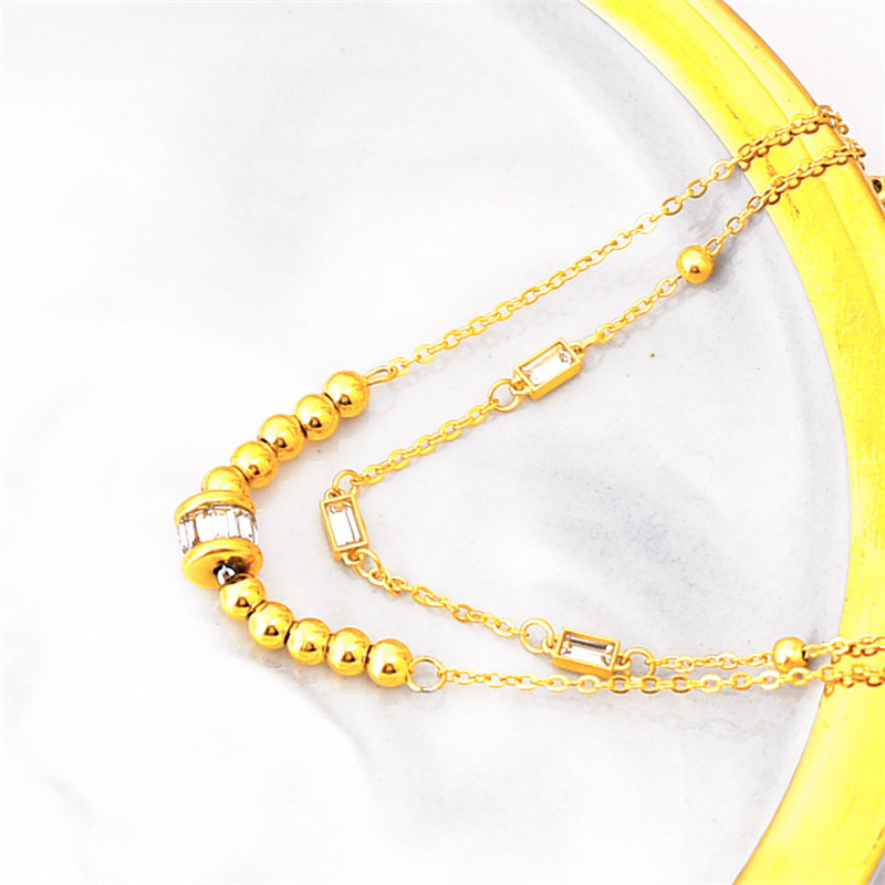 Pulsera de cadena de acero inoxidable 316L para mujer, joyería fina de , cuentas giratorias de circón incrustadas de 2 capas,
