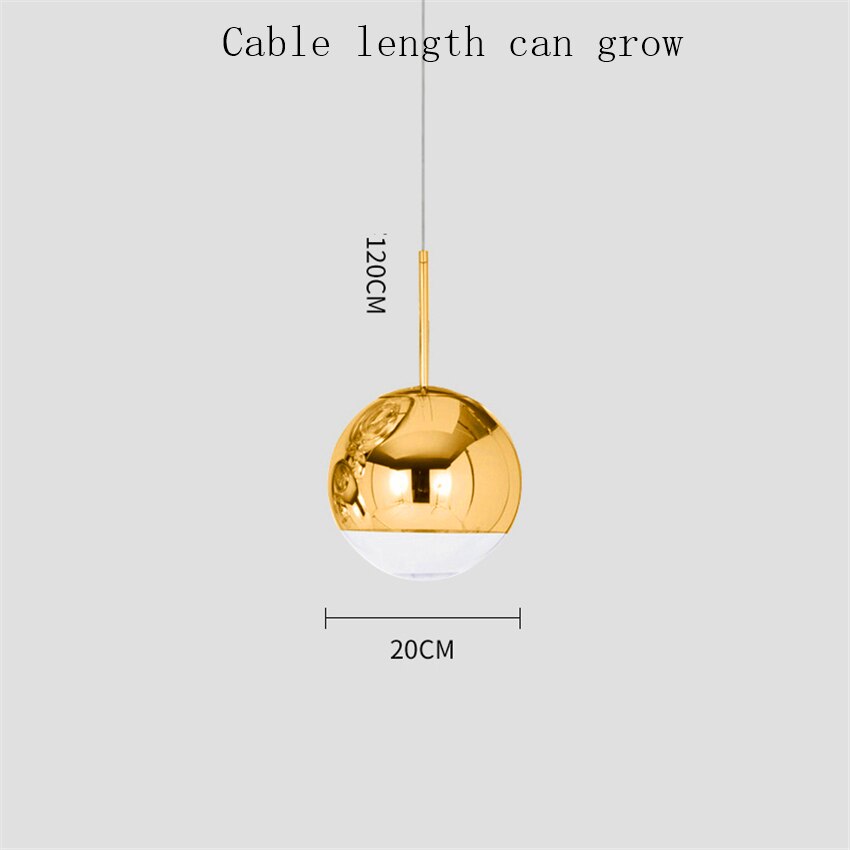 Argent or verre Lustre pendentif lumières Globe boule pendentif LED lampe salon Luminaire suspendu lampara Lustre éclairage E27: Gold 20CM