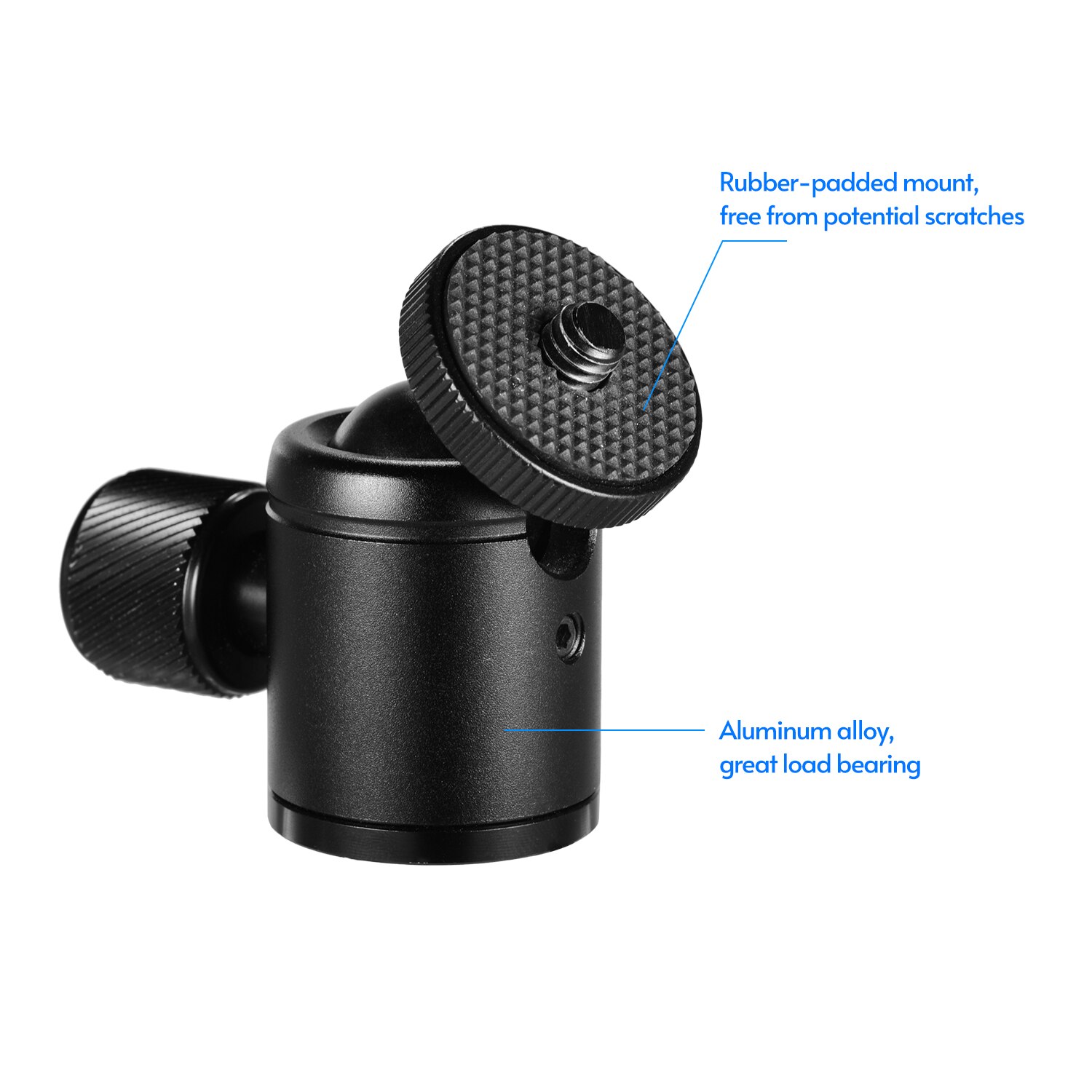 Mini Metal Tripod Head Adapter Ball Head Aluminum Alloy with 1/4 Inch Screw and 3/8 Inch Screw Hole for Phone Camera LED Light