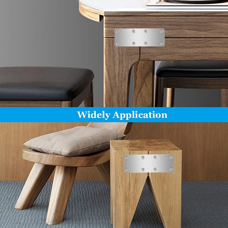 4 PCS Straight Bracket Flat Mending Plate Stainless Steel Brace with Screws for Furniture Wooden Door Wood