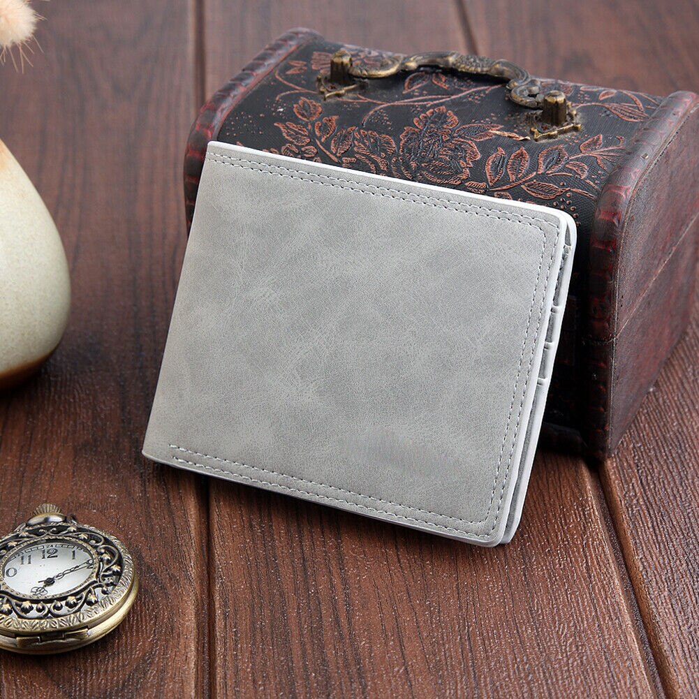 Men Purse Short Men PU Leather ID Card Holder Purse Wallet Billfold Slim Clutch: Light Gray