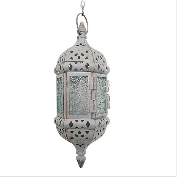 Farol colgante Vintage de Metal, candelabro marroquí, decoración de Navidad para jardín,: Blanco