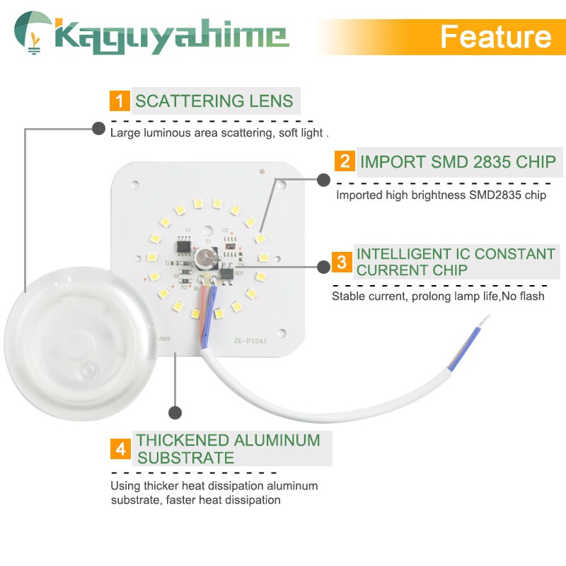 Kaguyahime 220v led lyskildemodul ultra lys tynd led 12w 18w 24w til loftlampe udskift magnetisk tilbehør lampe pære