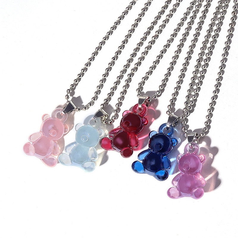 7 Colors Rainbow Pride Cute Jelly Bear Gummy Necklaces for Women Girls Cool Punk Hip Hop Resin Necklaces Accessories