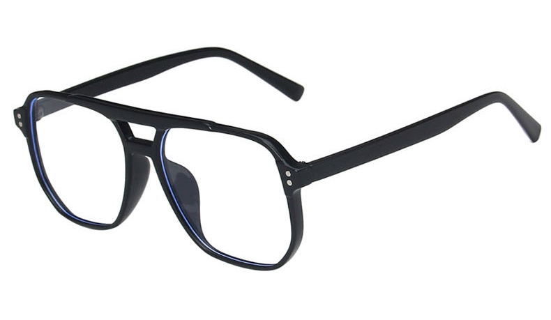 Montura de gafas de doble puente de gran tamaño para mujer, anteojos de piloto Vintage antiluz azul, montura óptica para ordenador: Black