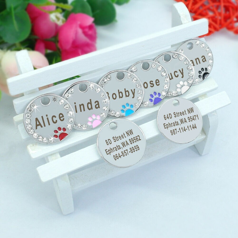 Placa de identificación de perro en blanco DIY, 25mm, accesorios para Collar de perro mascota, identificación de gato, etiqueta de identificación de acero inoxidable, etiquetas de nombre de pata de hueso antipérdida