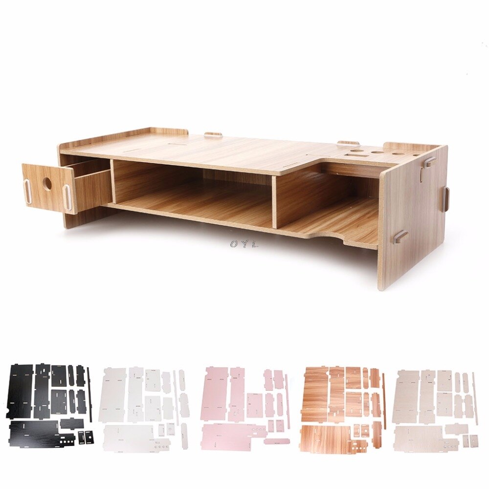 Wooden Desktop Monitor Riser TV Stand Holder Over Keyboard Desk Organizer Storage Space For Computer Laptop