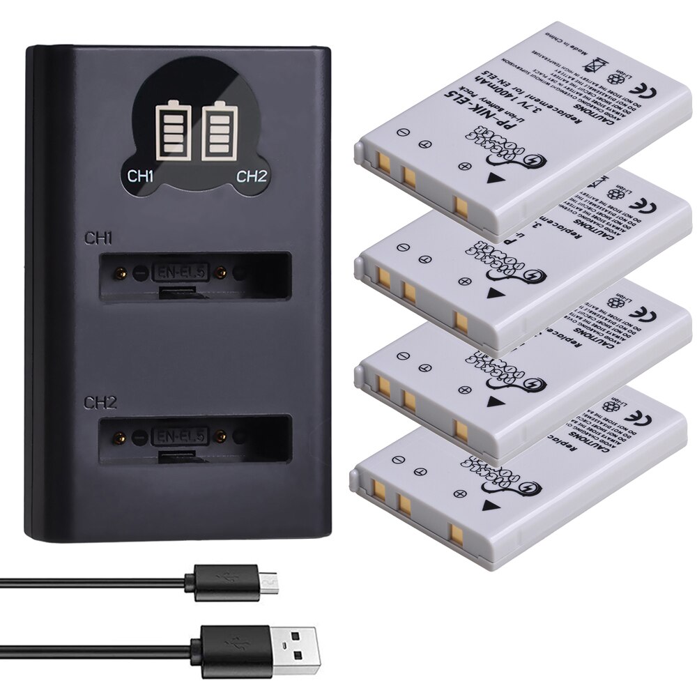 4 Pcs EN-EL5 ENEL5 Battery & LED Dual USB Charger for Nikon Coolpix P530 P520 P510 P100 P500 P5000 P5100 P6000 3700 4200 Camera.: Charger and 4Battery
