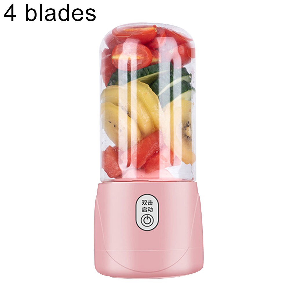 4/6- blad 400ml uppladdningsbar bärbar elektrisk juicerflaska fruktblandare mixerpresspress flaska fruktblandare mixerpresspressflaska: Rosa 4 blad