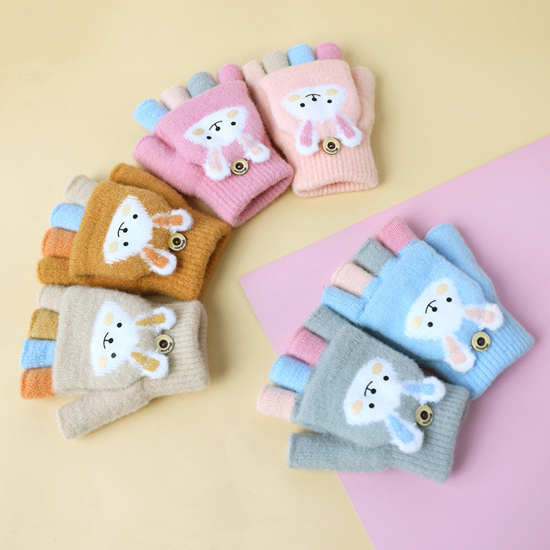 Kids Winter Warm Thicken Handschoenen Meisjes Zachte Half Vinger Cover Dier Vingerloze Handschoenen Outdoor Warme Wanten Handschoenen Voor Kids 5-12Y