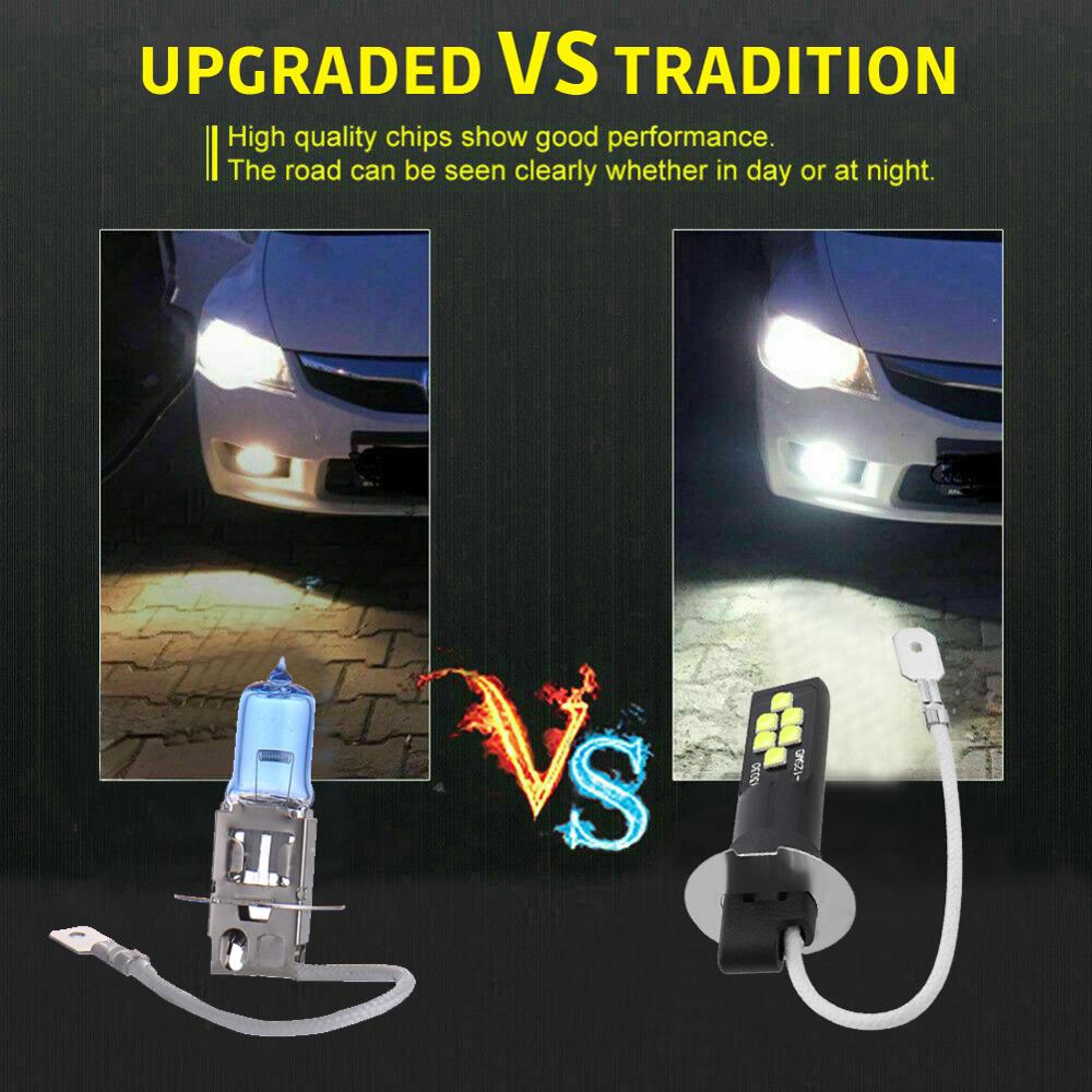 2x H3 Led Lamp 3030 Smd 6000K Witte Auto Mistlamp Hoge Heldere Drl Rijden Lamp Led Mistlamp lamp 12 Smd 3030 Chips Voor Auto Lamp
