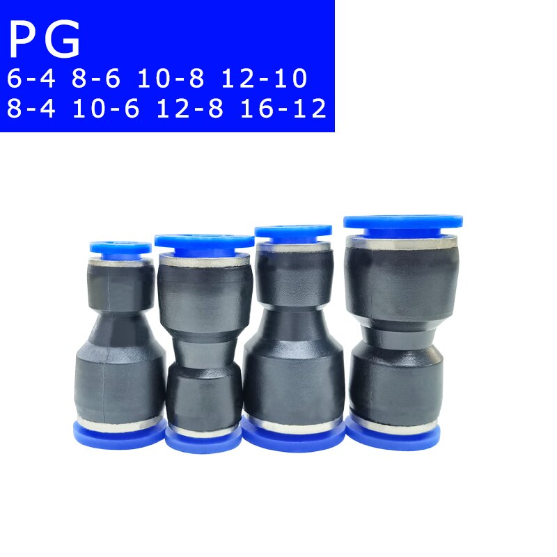 10PCS PG Series Unequal Diameter Air Tube Fitting Straight Union,One Touch Push In Pneumatic Fitting Connectors