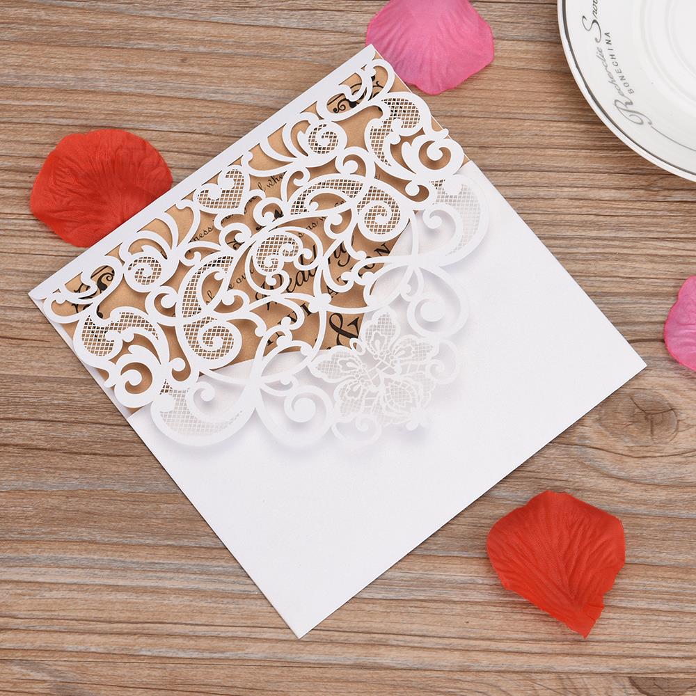 10PCS Gold Wedding Cards with Blank Inner Sheet Pearl Paper Invitations Cards For Wedding Birthday Wedding Invitations: White / Without inner card