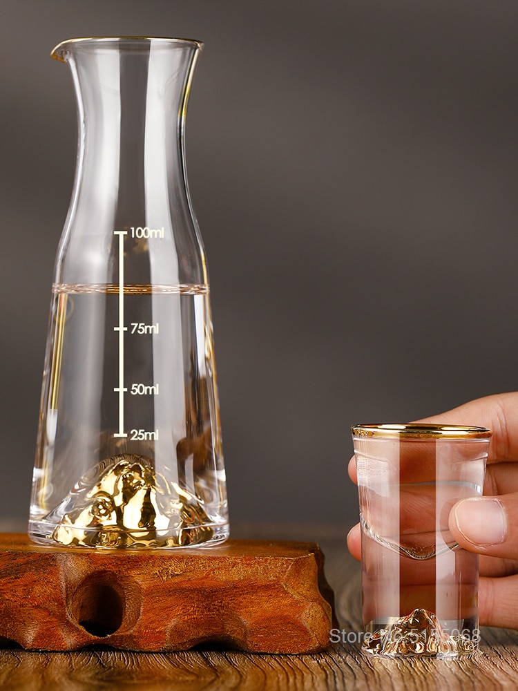 Top Grade Golden Mountain Liquor Shot Glass Wine Decanter Crystal Vodka White Spirit Gold Foil Dispenser Small Cups Wineglass