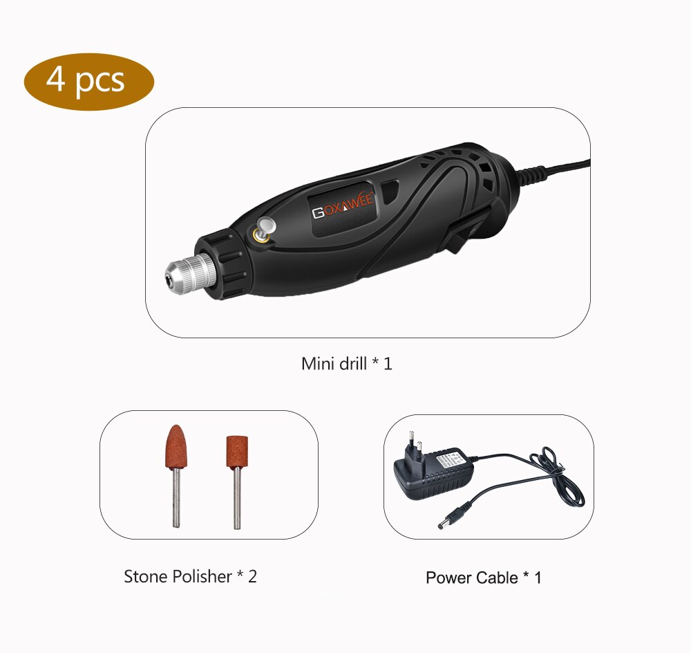 Goxawee – Mini perceuse électrique, outils rotatifs, graveur pour Dremel, outils électriques pour bois, métal, coupe, meulage, accessoires de polissage: 4098