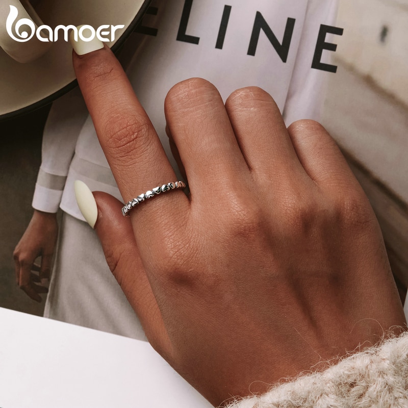 Bamoer 925 Sterling Silver Forever Love Heart Finger Ring Original Jewelry Stackable Bague Korean Jewelry PA7108